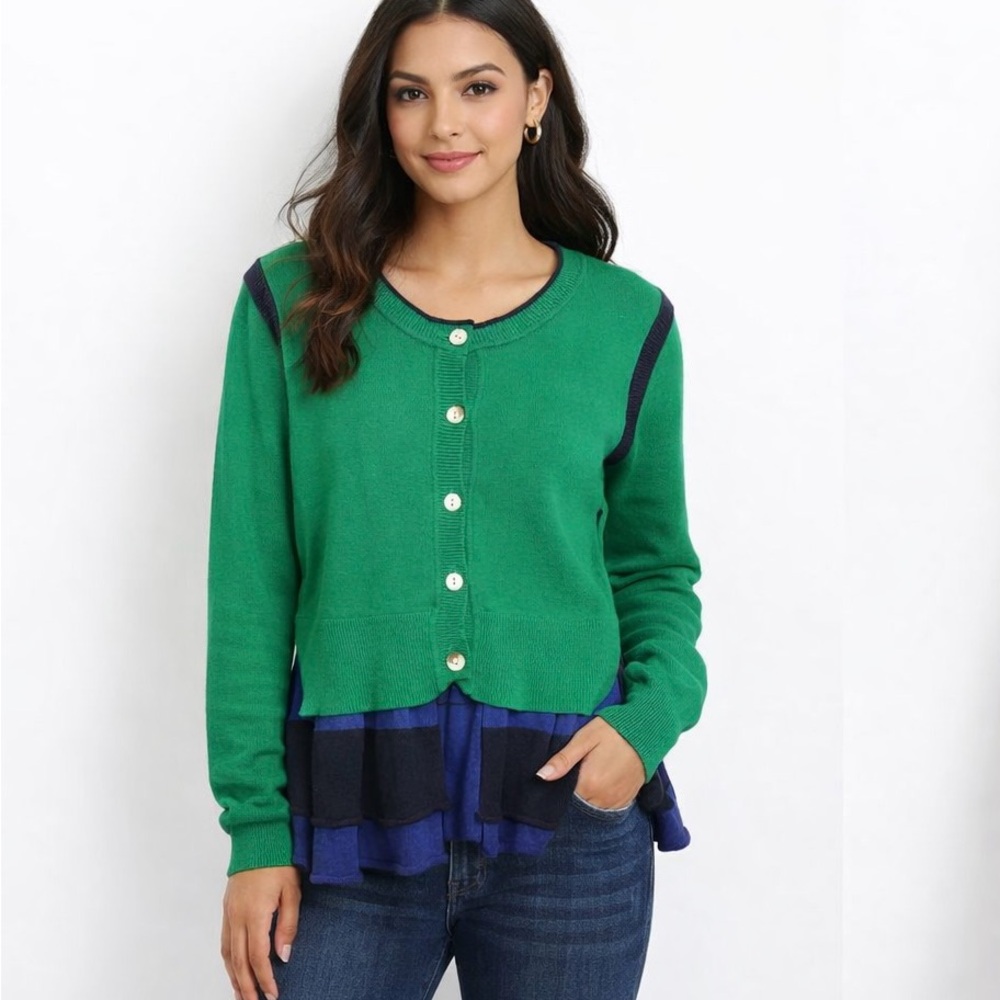 Missoni Size Small Wool Blend Green and Blue Women's Ruffle Sweater Cardigan